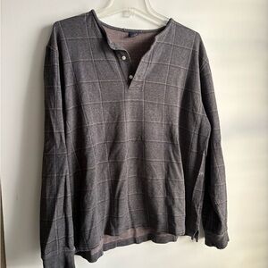 Grey Windowpane Henley Long Sleeve Shirt
